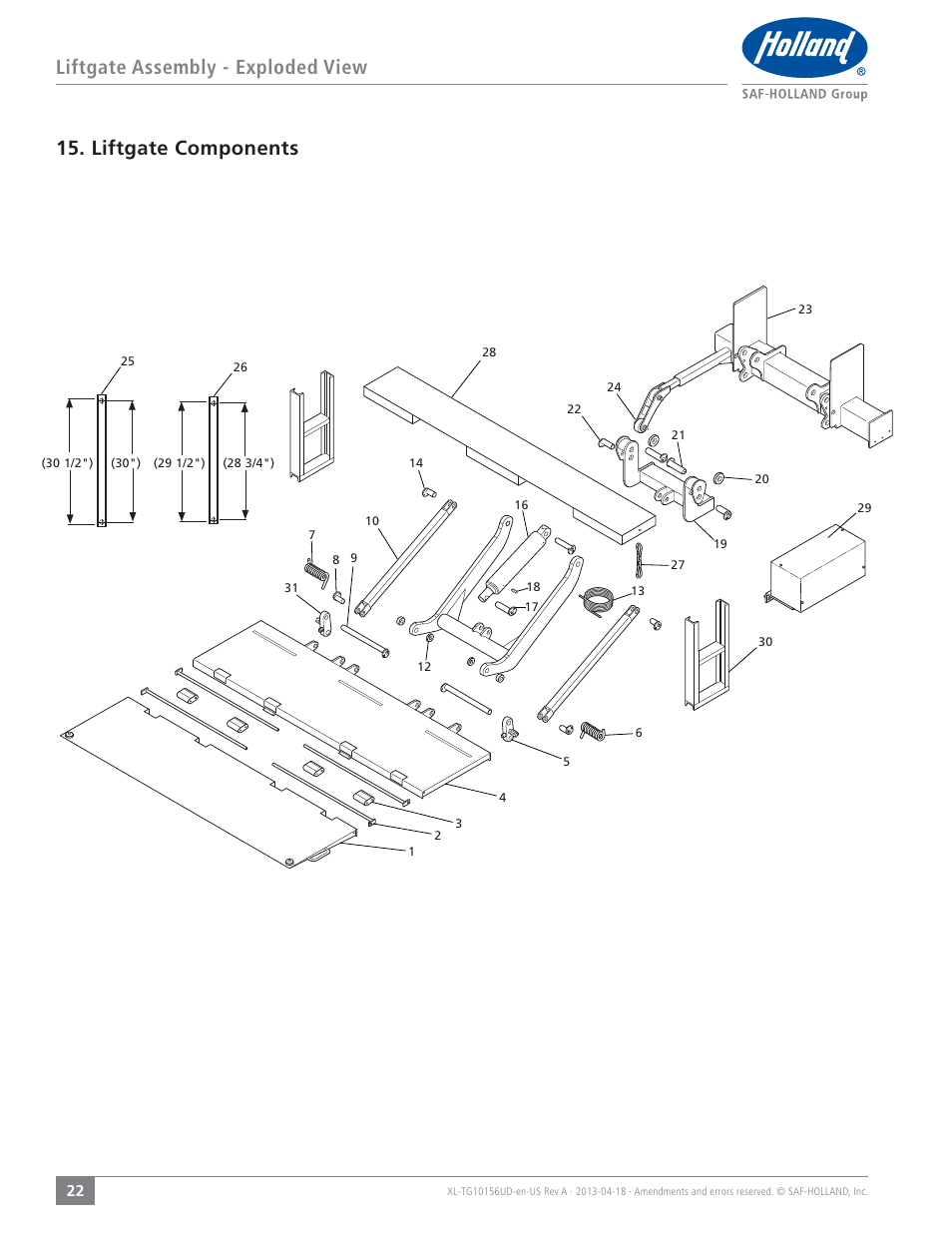 SAF-HOLLAND XL-TG10156UD TLV Series Liftgate User Manual | Page 22 / 28