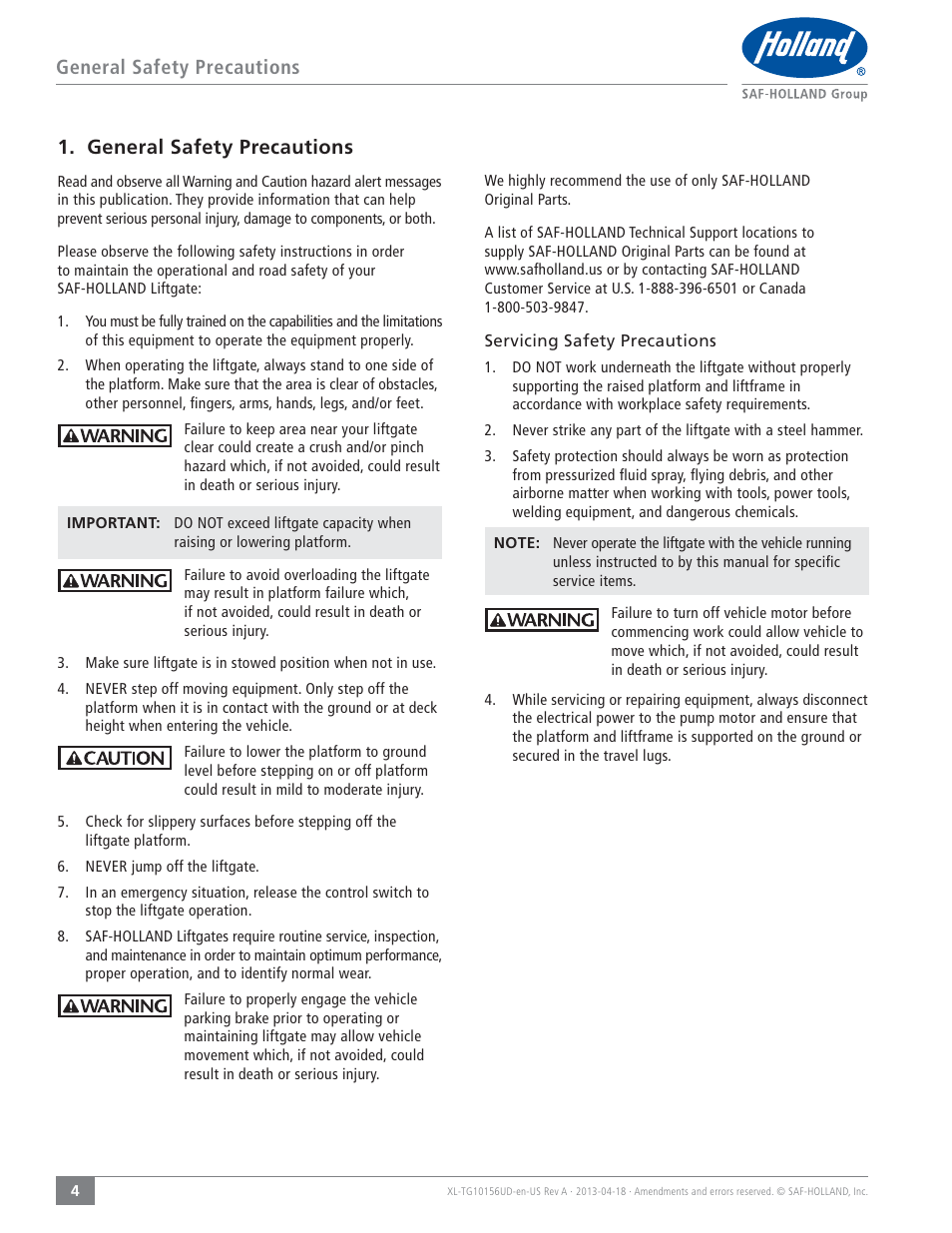 SAF-HOLLAND XL-TG10156UD TLV Series Liftgate User Manual | Page 4 / 28