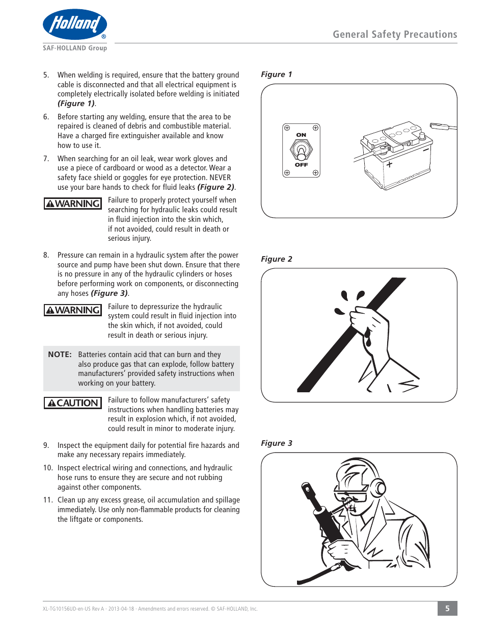 General safety precautions | SAF-HOLLAND XL-TG10156UD TLV Series Liftgate User Manual | Page 5 / 28