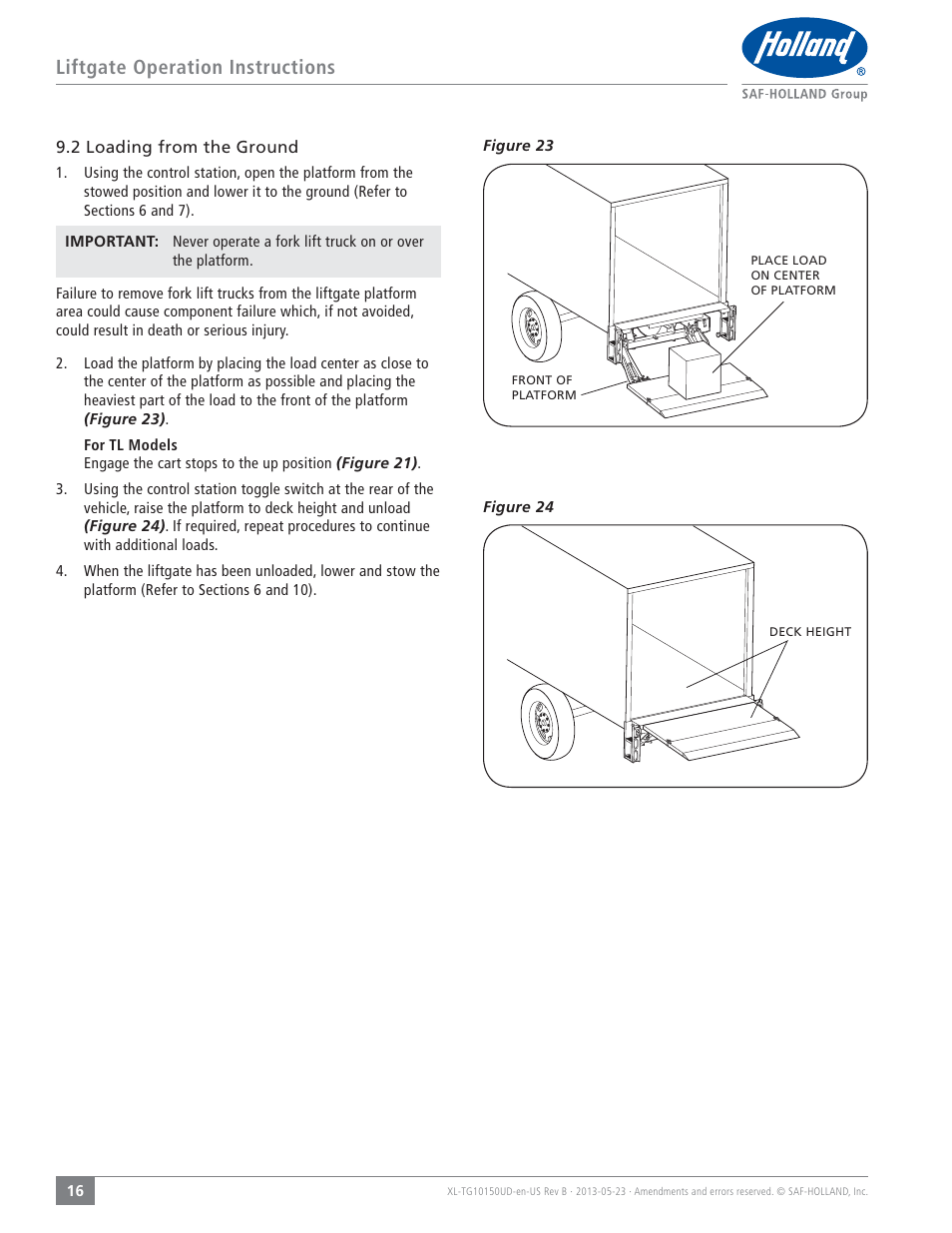 Liftgate operation instructions | SAF-HOLLAND XL-TG10150UD TL and TG Series Liftgates User Manual | Page 16 / 28