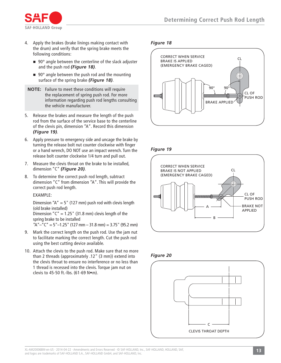 Determining correct push rod length | SAF-HOLLAND XL-AM20006BM Brake and Service Chamber User Manual | Page 13 / 16