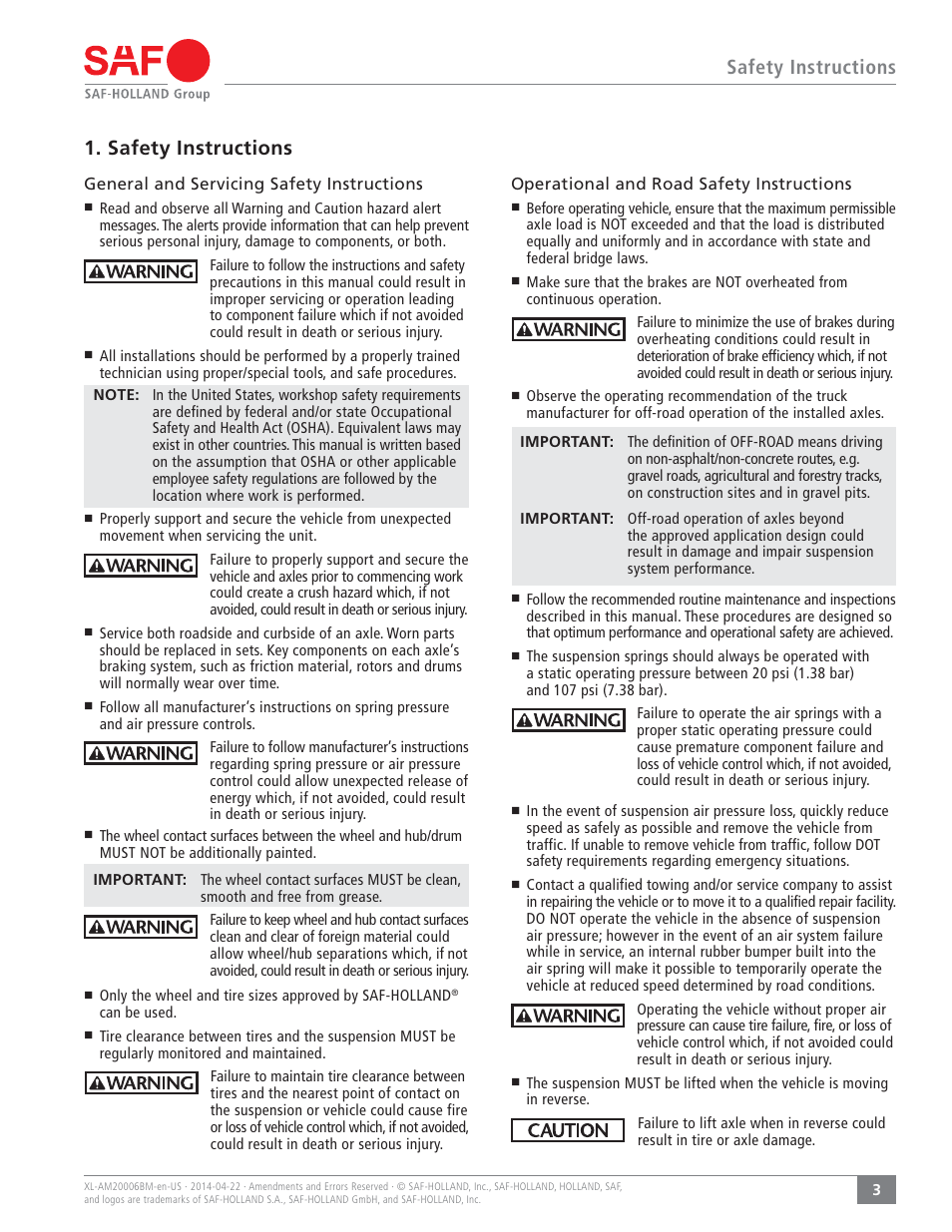 Safety instructions | SAF-HOLLAND XL-AM20006BM Brake and Service Chamber User Manual | Page 3 / 16