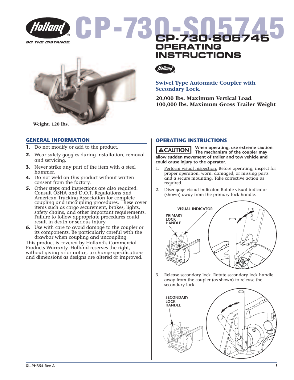 SAF-HOLLAND XL-PH354 Swivel Type Automatic Coupler User Manual | 2 pages