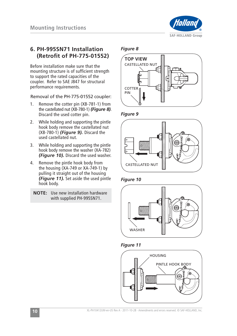 Mounting instructions | SAF-HOLLAND XL-PH10412UM PH-995 Pin and Clevis Coupler User Manual | Page 10 / 20