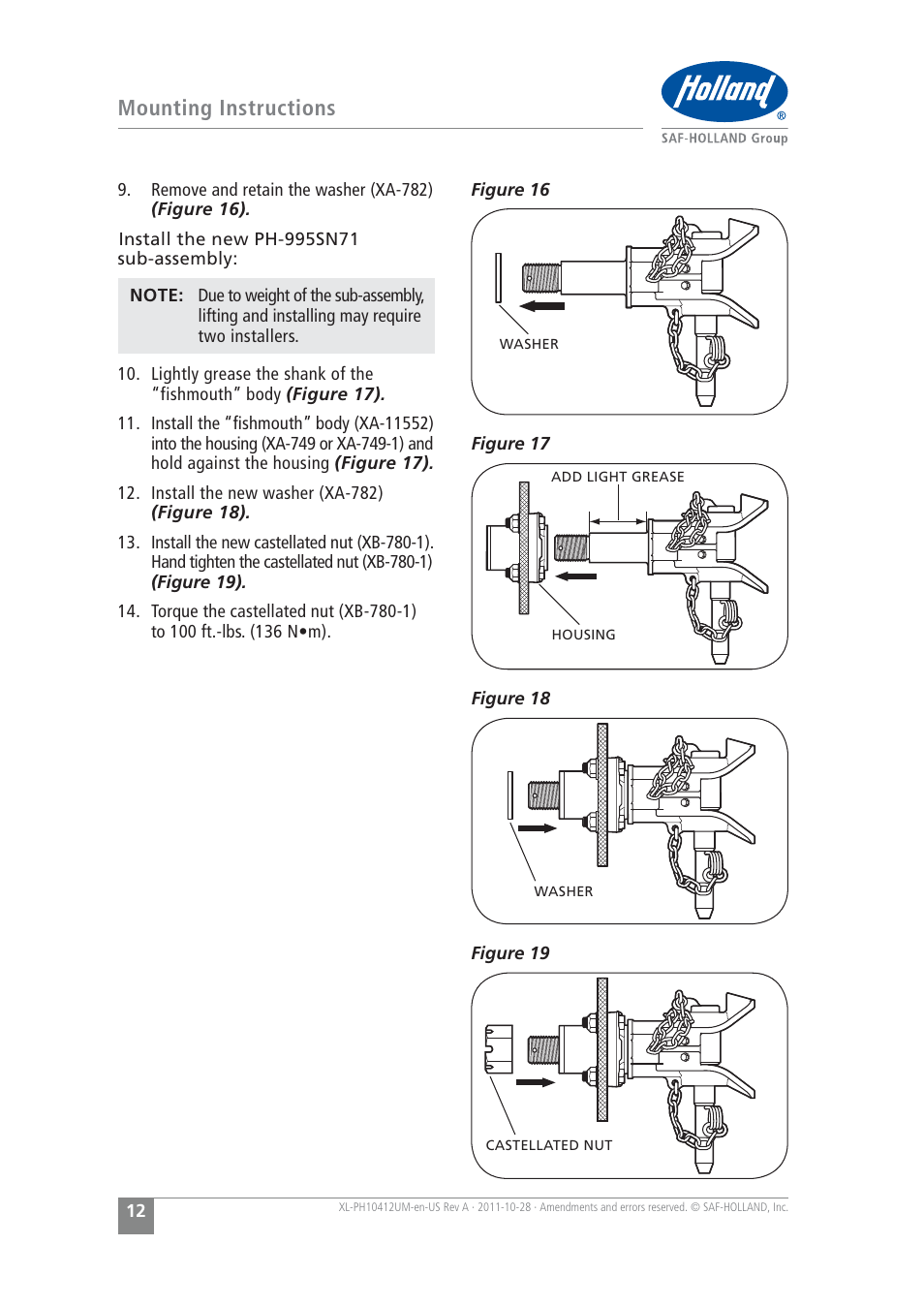 Mounting instructions | SAF-HOLLAND XL-PH10412UM PH-995 Pin and Clevis Coupler User Manual | Page 12 / 20