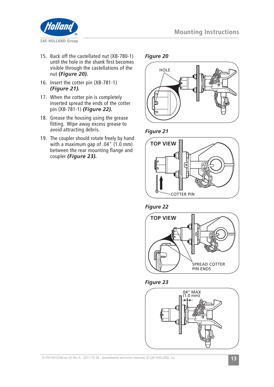 Mounting instructions | SAF-HOLLAND XL-PH10412UM PH-995 Pin and Clevis Coupler User Manual | Page 13 / 20