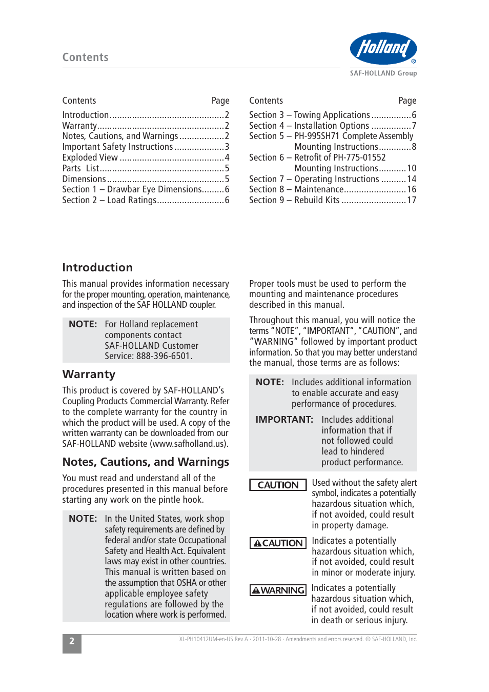 SAF-HOLLAND XL-PH10412UM PH-995 Pin and Clevis Coupler User Manual | Page 2 / 20