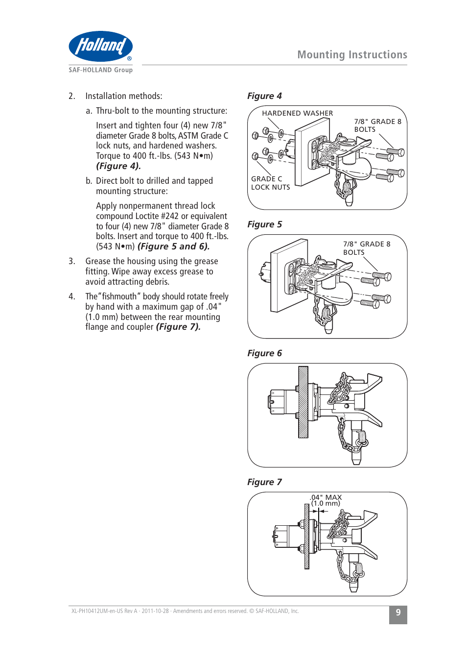 Mounting instructions | SAF-HOLLAND XL-PH10412UM PH-995 Pin and Clevis Coupler User Manual | Page 9 / 20