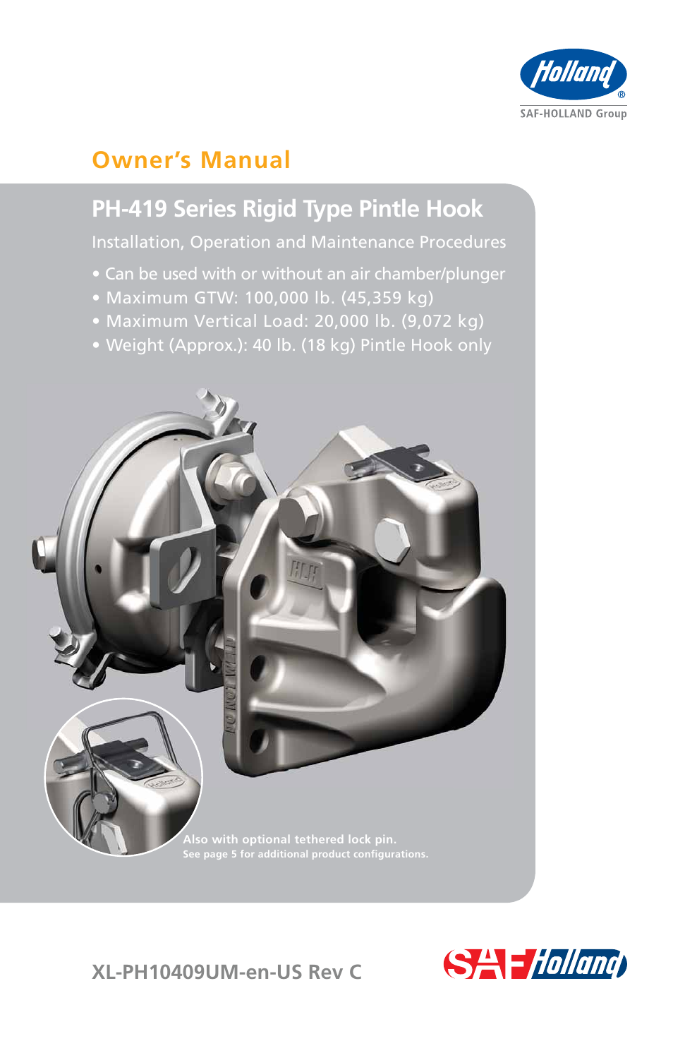 SAF-HOLLAND XL-PH10409UM PH-419 Series Rigid Type Pintle Hook User Manual | 16 pages