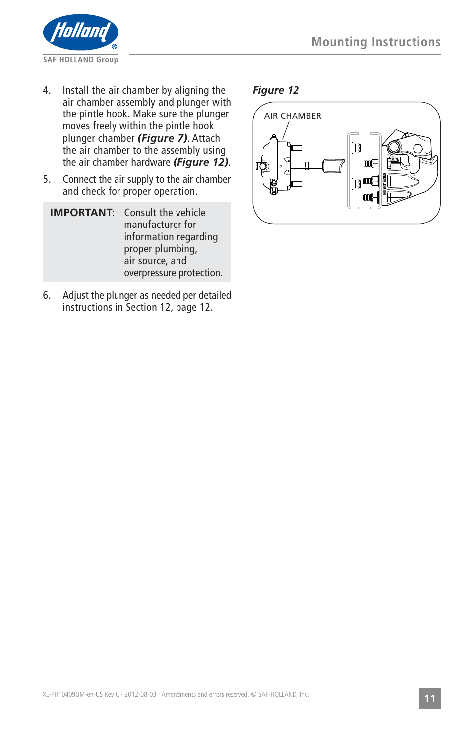 Mounting instructions | SAF-HOLLAND XL-PH10409UM PH-419 Series Rigid Type Pintle Hook User Manual | Page 11 / 16