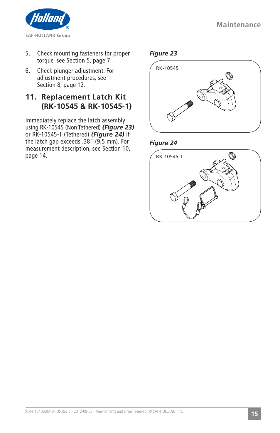 Maintenance | SAF-HOLLAND XL-PH10409UM PH-419 Series Rigid Type Pintle Hook User Manual | Page 15 / 16