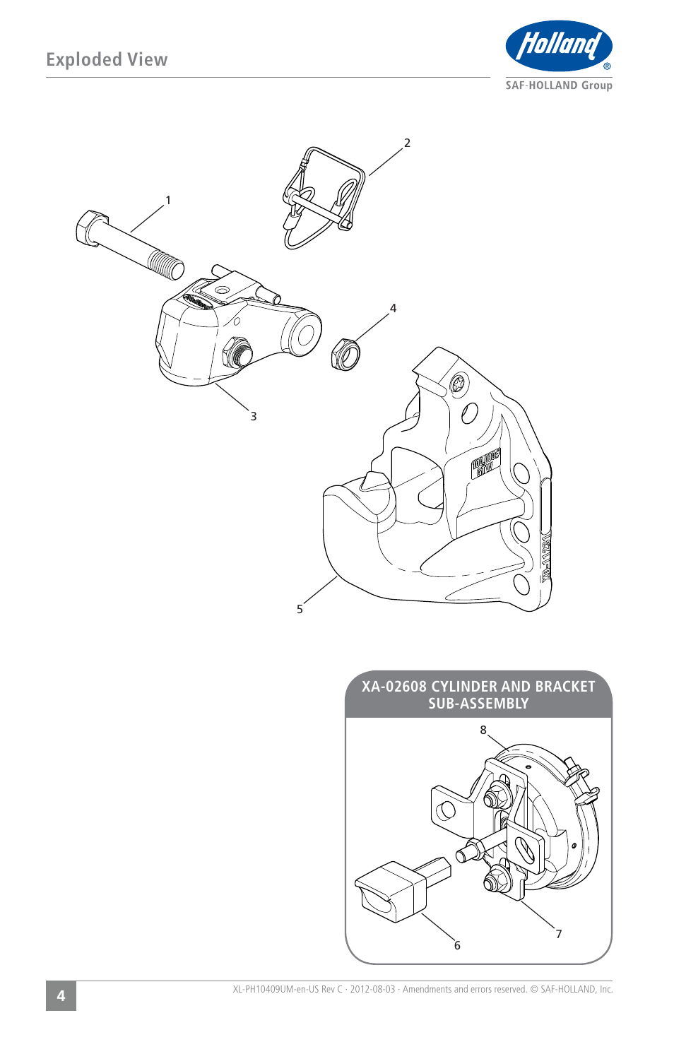 Exploded view | SAF-HOLLAND XL-PH10409UM PH-419 Series Rigid Type Pintle Hook User Manual | Page 4 / 16