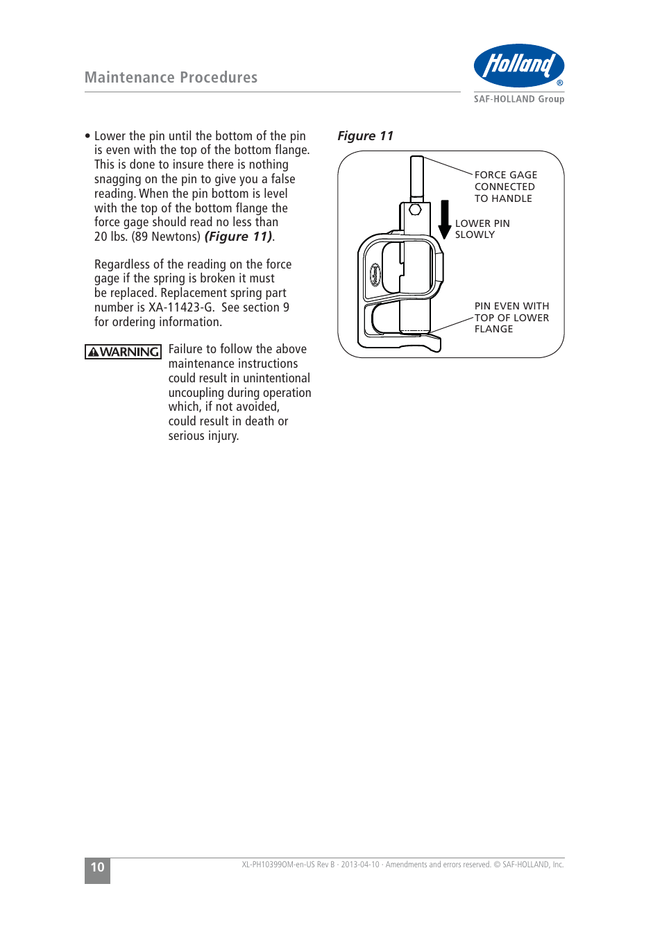 Maintenance procedures | SAF-HOLLAND XL-PH10399OM EH-3050 Series E-Hitch User Manual | Page 10 / 12