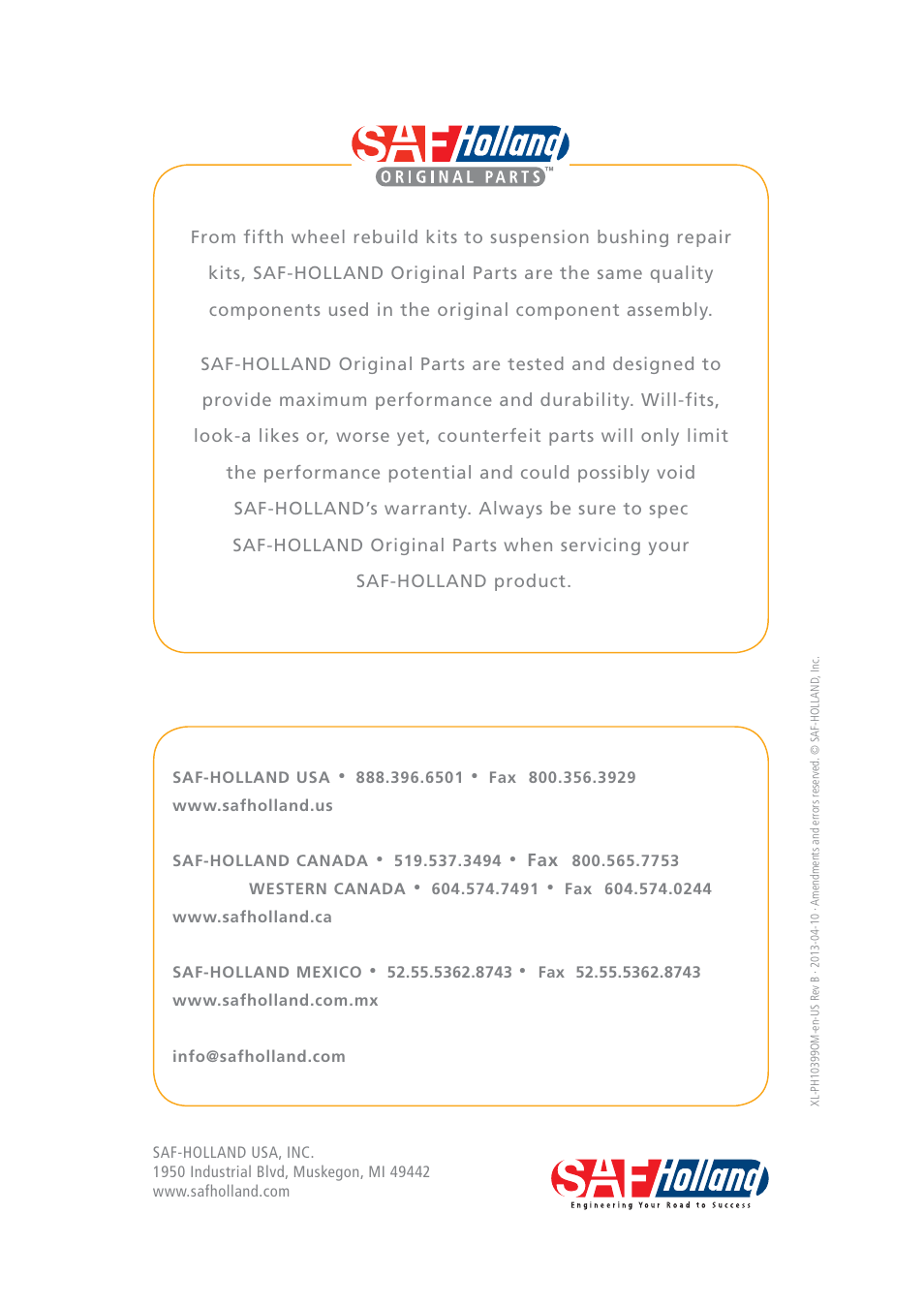 SAF-HOLLAND XL-PH10399OM EH-3050 Series E-Hitch User Manual | Page 12 / 12