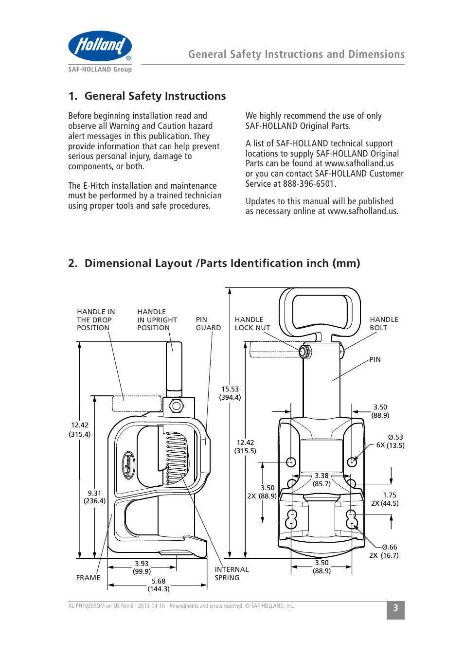 General safety instructions | SAF-HOLLAND XL-PH10399OM EH-3050 Series E-Hitch User Manual | Page 3 / 12