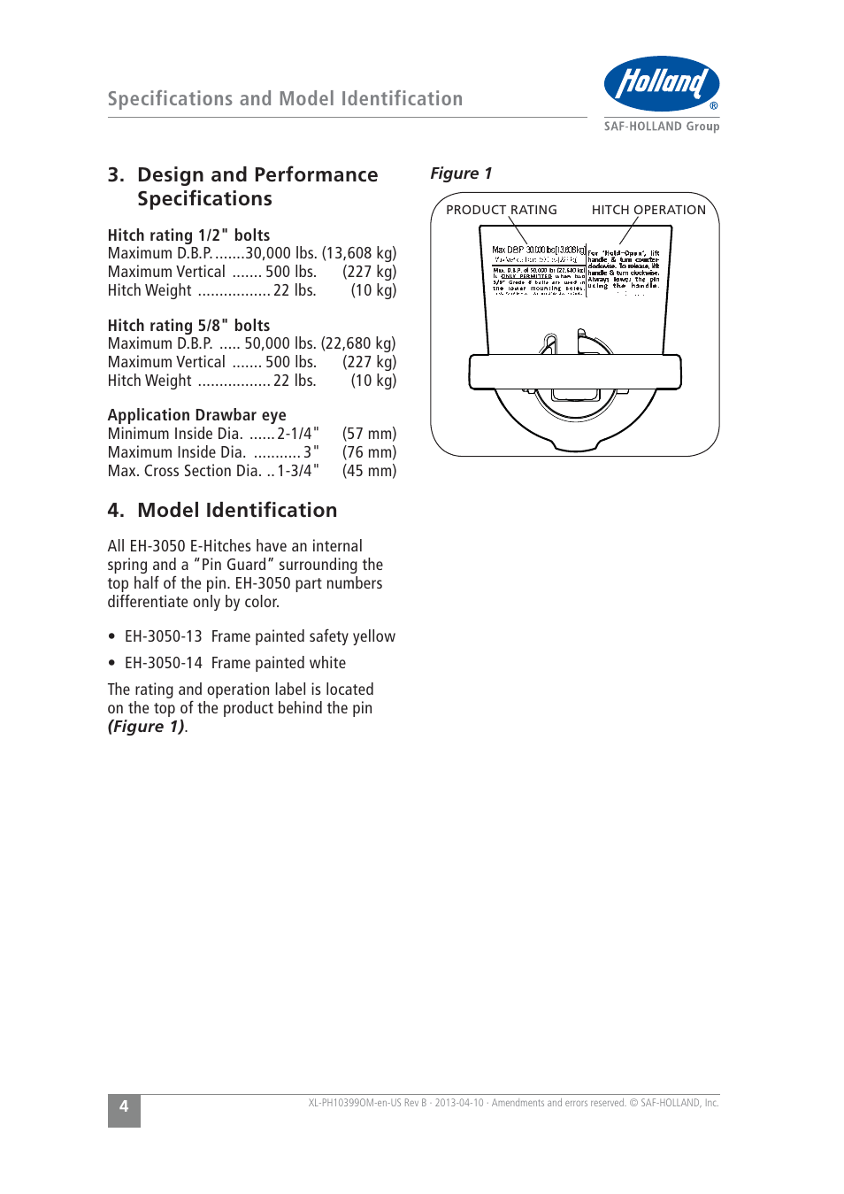 Model identiﬁcation | SAF-HOLLAND XL-PH10399OM EH-3050 Series E-Hitch User Manual | Page 4 / 12