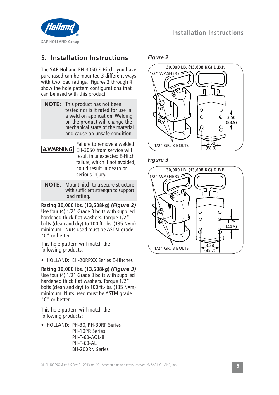 SAF-HOLLAND XL-PH10399OM EH-3050 Series E-Hitch User Manual | Page 5 / 12