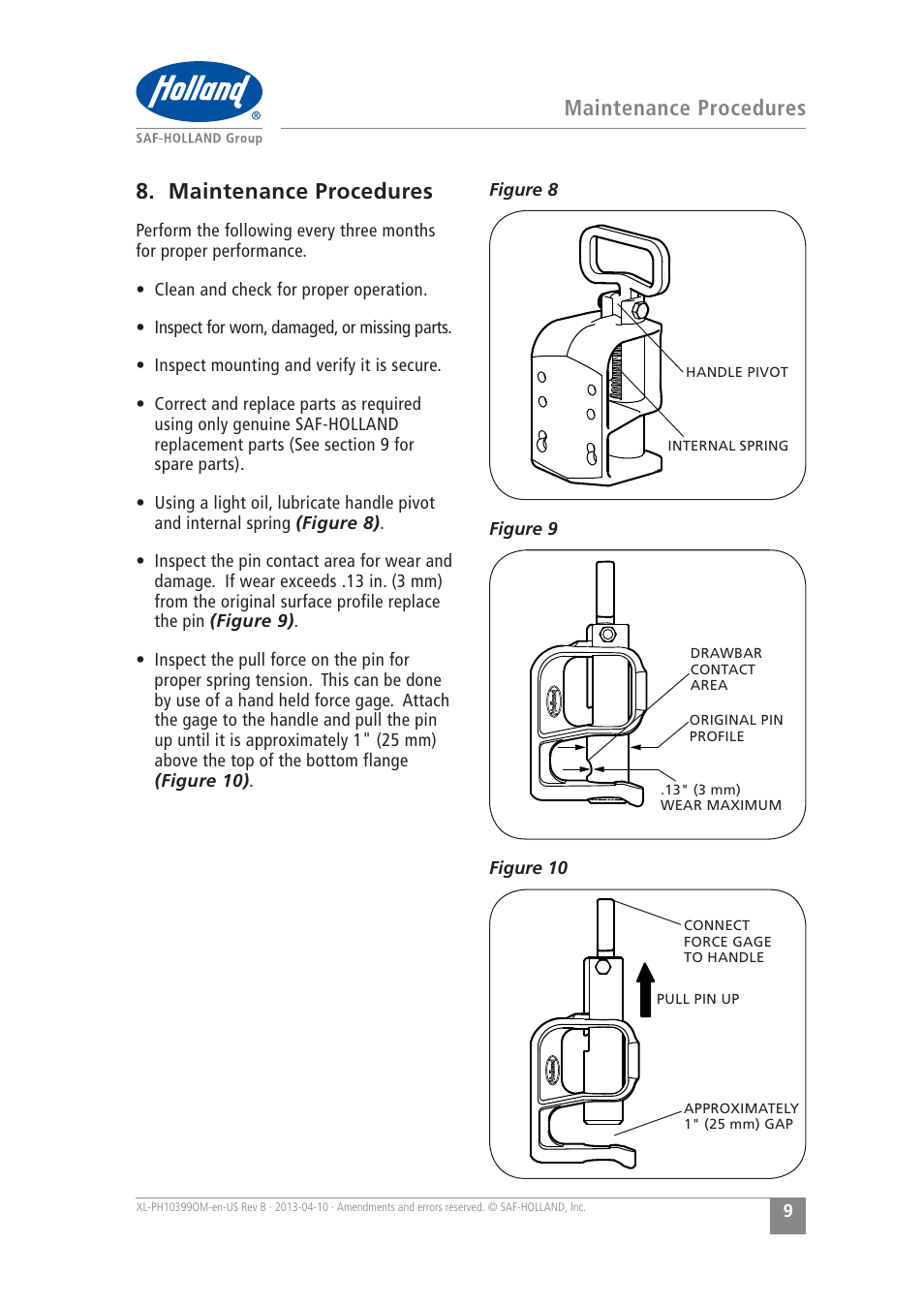 Maintenance procedures 8. maintenance procedures | SAF-HOLLAND XL-PH10399OM EH-3050 Series E-Hitch User Manual | Page 9 / 12