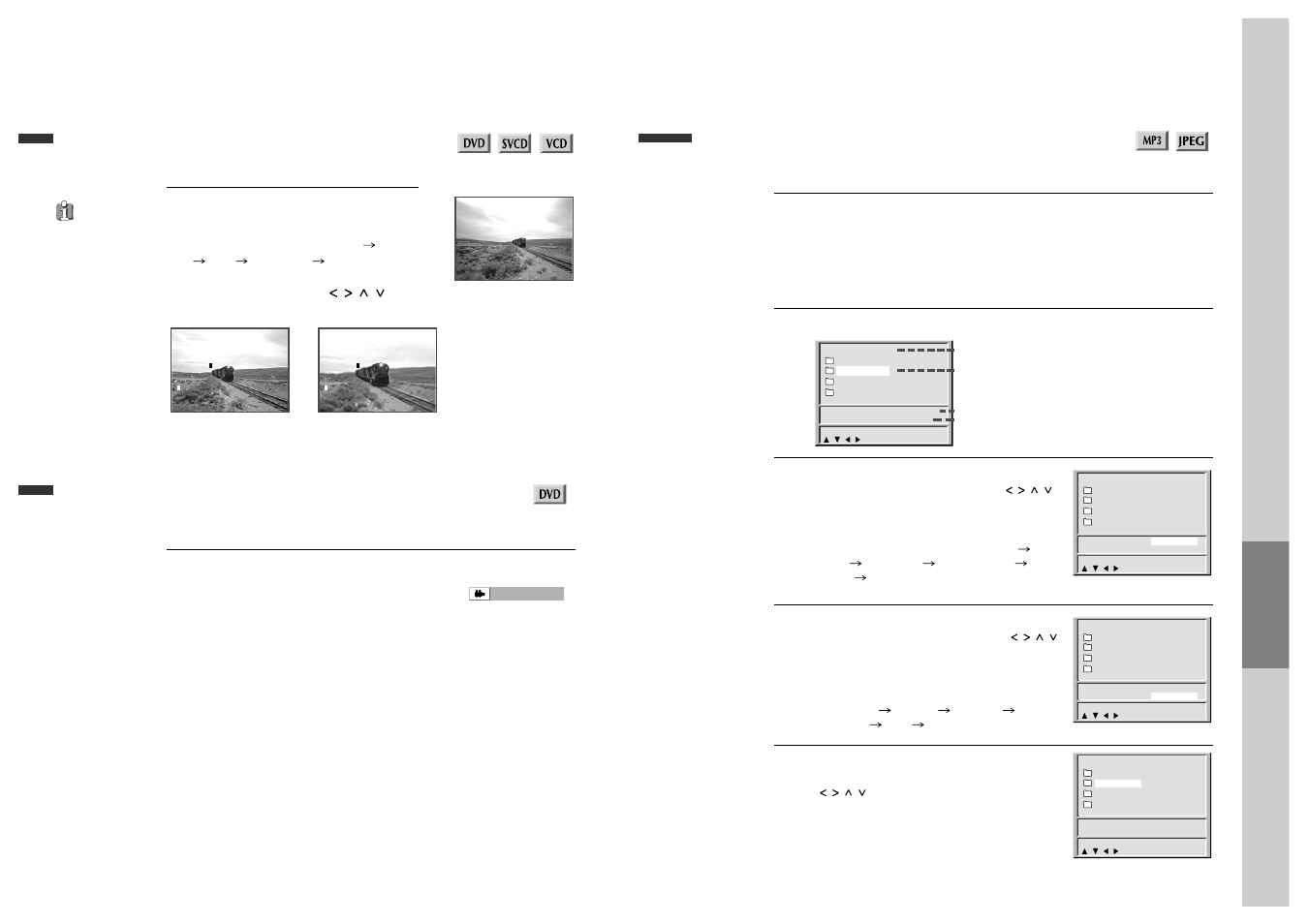 Selecting zoom and multi angle, About mp3, jpeg discs, Using a zoom function | Different angle, Playing a disc containing mp3, jpeg files | Daewoo SD-8800P User Manual | Page 23 / 30