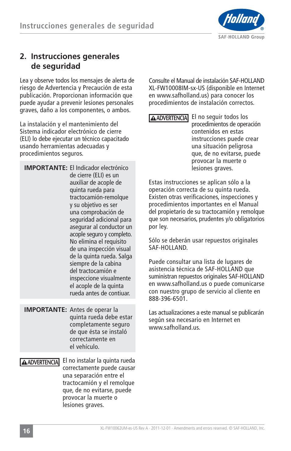 SAF-HOLLAND XL-FW10062UM Electronic Lock Indicator System (ELI) for FW35 Series Fifth Wheels User Manual | Page 16 / 24