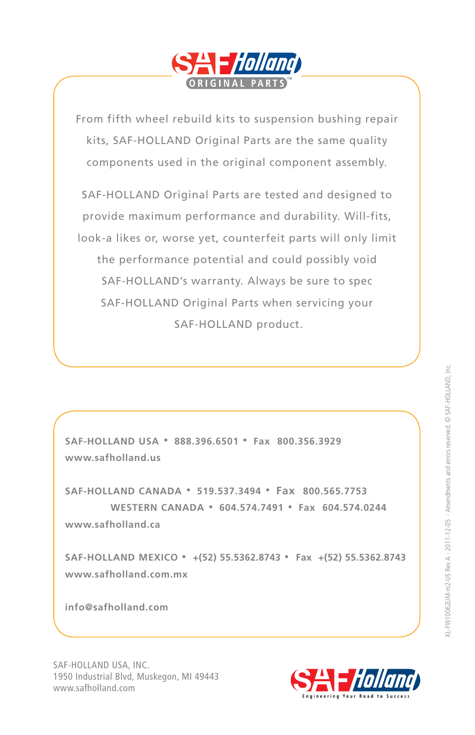 SAF-HOLLAND XL-FW10062UM Electronic Lock Indicator System (ELI) for FW35 Series Fifth Wheels User Manual | Page 24 / 24
