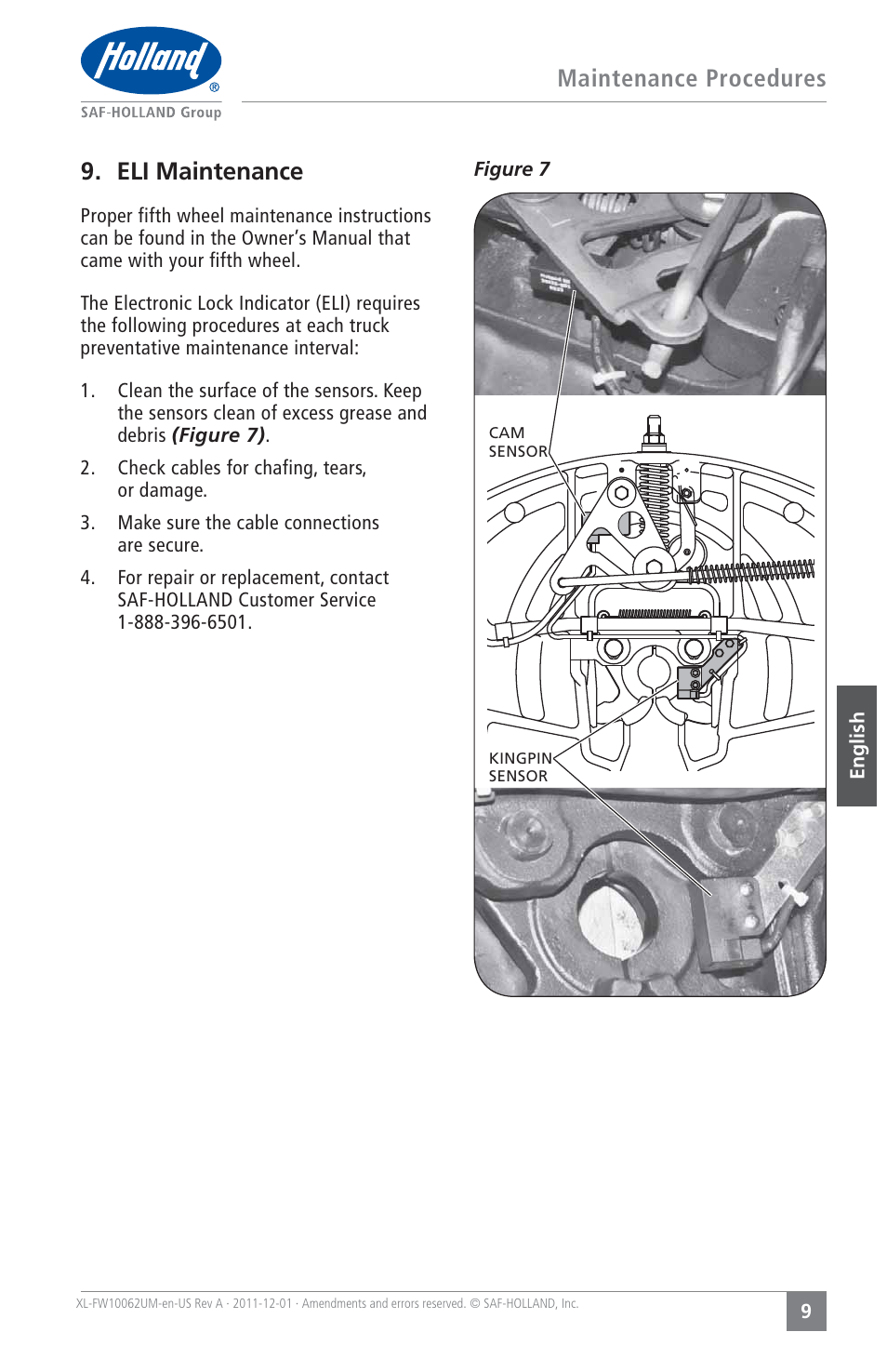 Maintenance procedures, Eli maintenance | SAF-HOLLAND XL-FW10062UM Electronic Lock Indicator System (ELI) for FW35 Series Fifth Wheels User Manual | Page 9 / 24