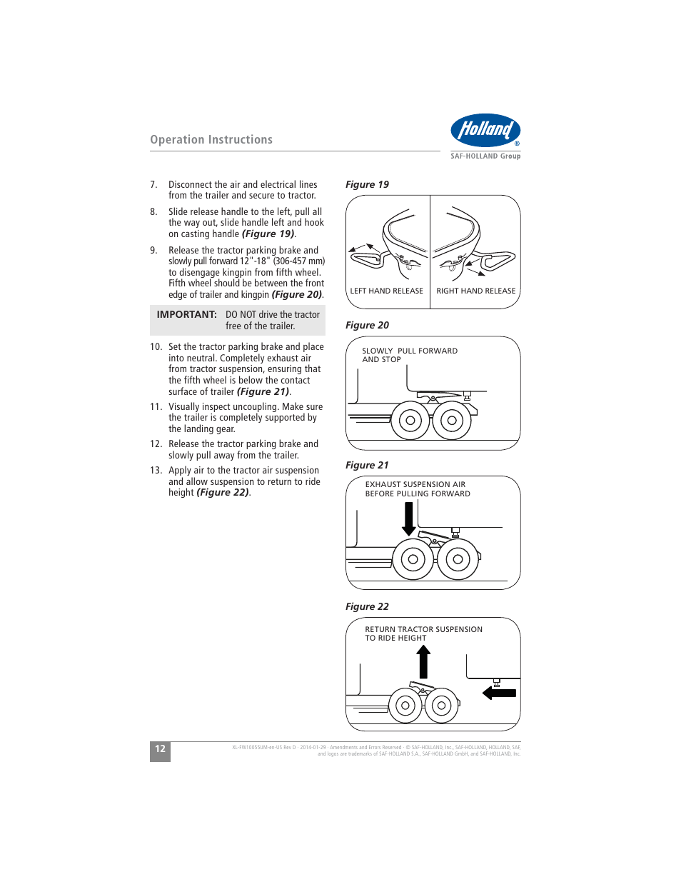 Operation instructions | SAF-HOLLAND XL-FW10055UM FW16 Low Lube Series Fifth Wheels User Manual | Page 12 / 56