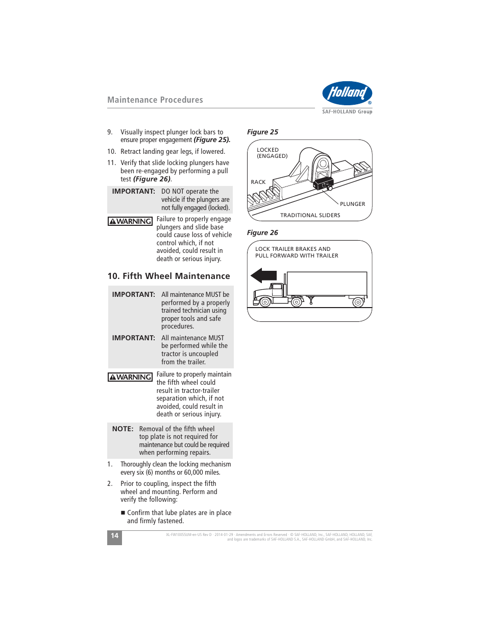 Fifth wheel maintenance, Maintenance procedures | SAF-HOLLAND XL-FW10055UM FW16 Low Lube Series Fifth Wheels User Manual | Page 14 / 56