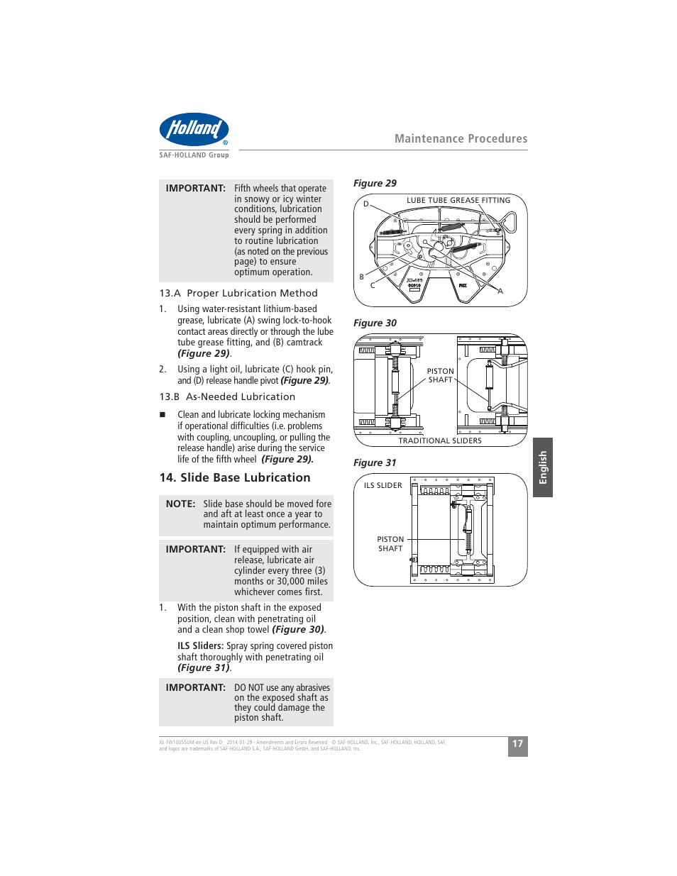 Maintenance procedures, Slide base lubrication | SAF-HOLLAND XL-FW10055UM FW16 Low Lube Series Fifth Wheels User Manual | Page 17 / 56