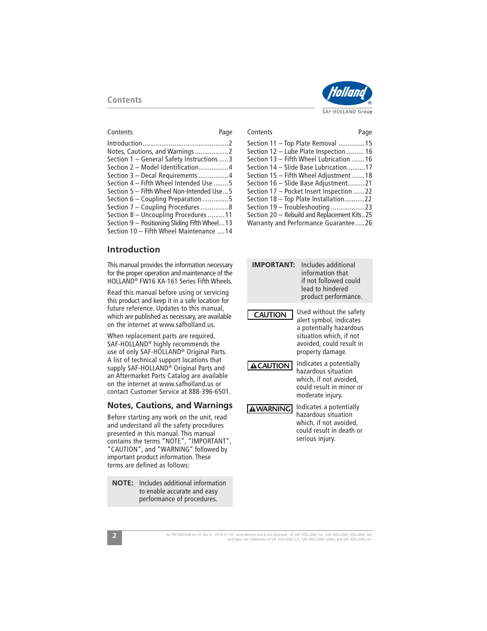 SAF-HOLLAND XL-FW10055UM FW16 Low Lube Series Fifth Wheels User Manual | Page 2 / 56