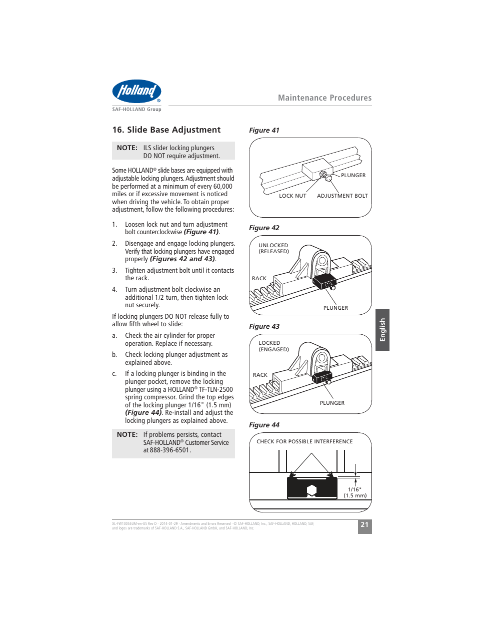 Maintenance procedures, Slide base adjustment | SAF-HOLLAND XL-FW10055UM FW16 Low Lube Series Fifth Wheels User Manual | Page 21 / 56