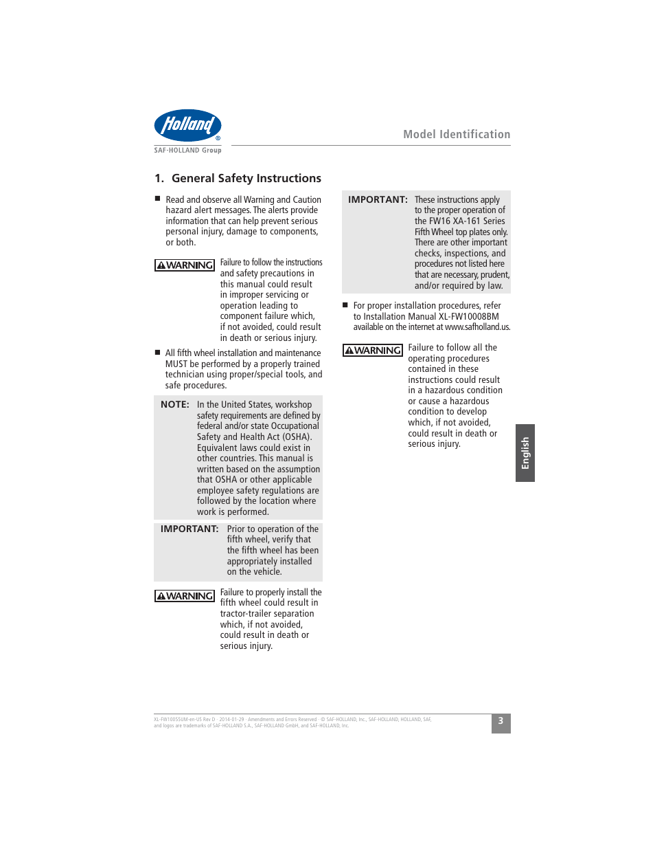 SAF-HOLLAND XL-FW10055UM FW16 Low Lube Series Fifth Wheels User Manual | Page 3 / 56