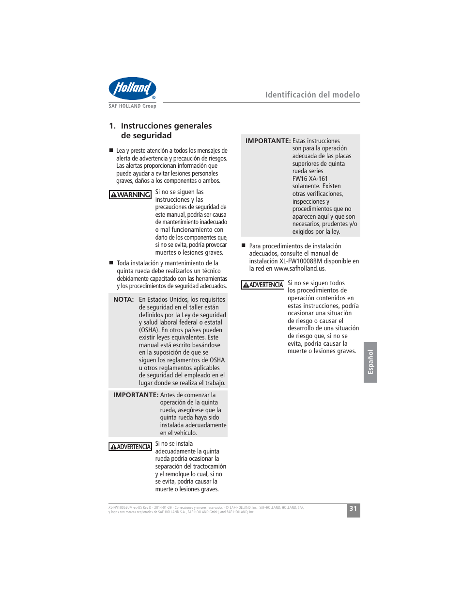 SAF-HOLLAND XL-FW10055UM FW16 Low Lube Series Fifth Wheels User Manual | Page 31 / 56