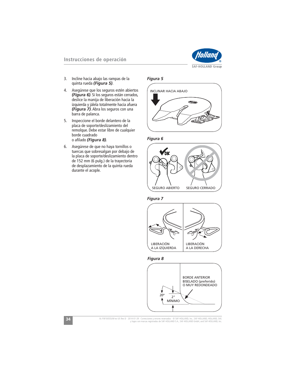 Instrucciones de operación | SAF-HOLLAND XL-FW10055UM FW16 Low Lube Series Fifth Wheels User Manual | Page 34 / 56