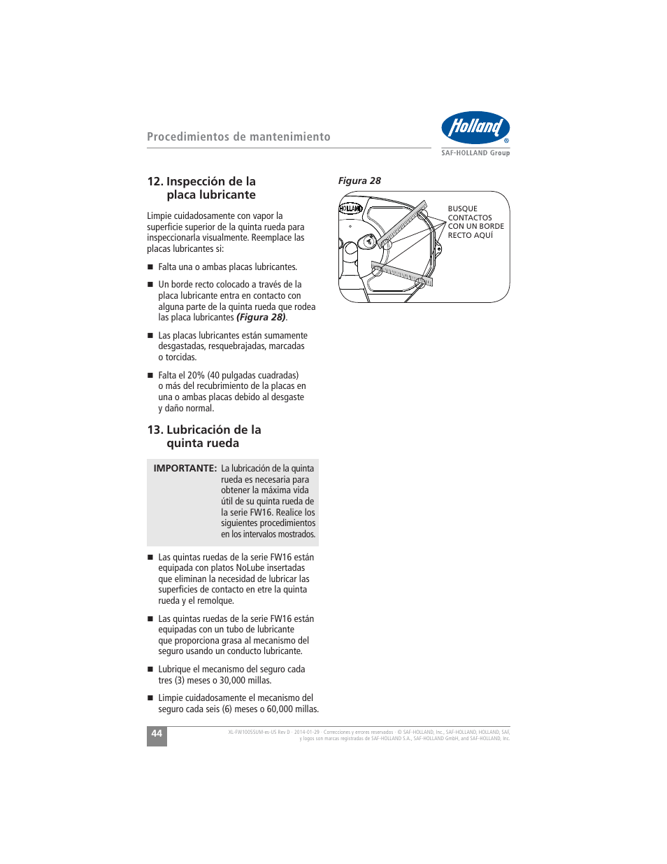 Lubricación de la quinta rueda | SAF-HOLLAND XL-FW10055UM FW16 Low Lube Series Fifth Wheels User Manual | Page 44 / 56