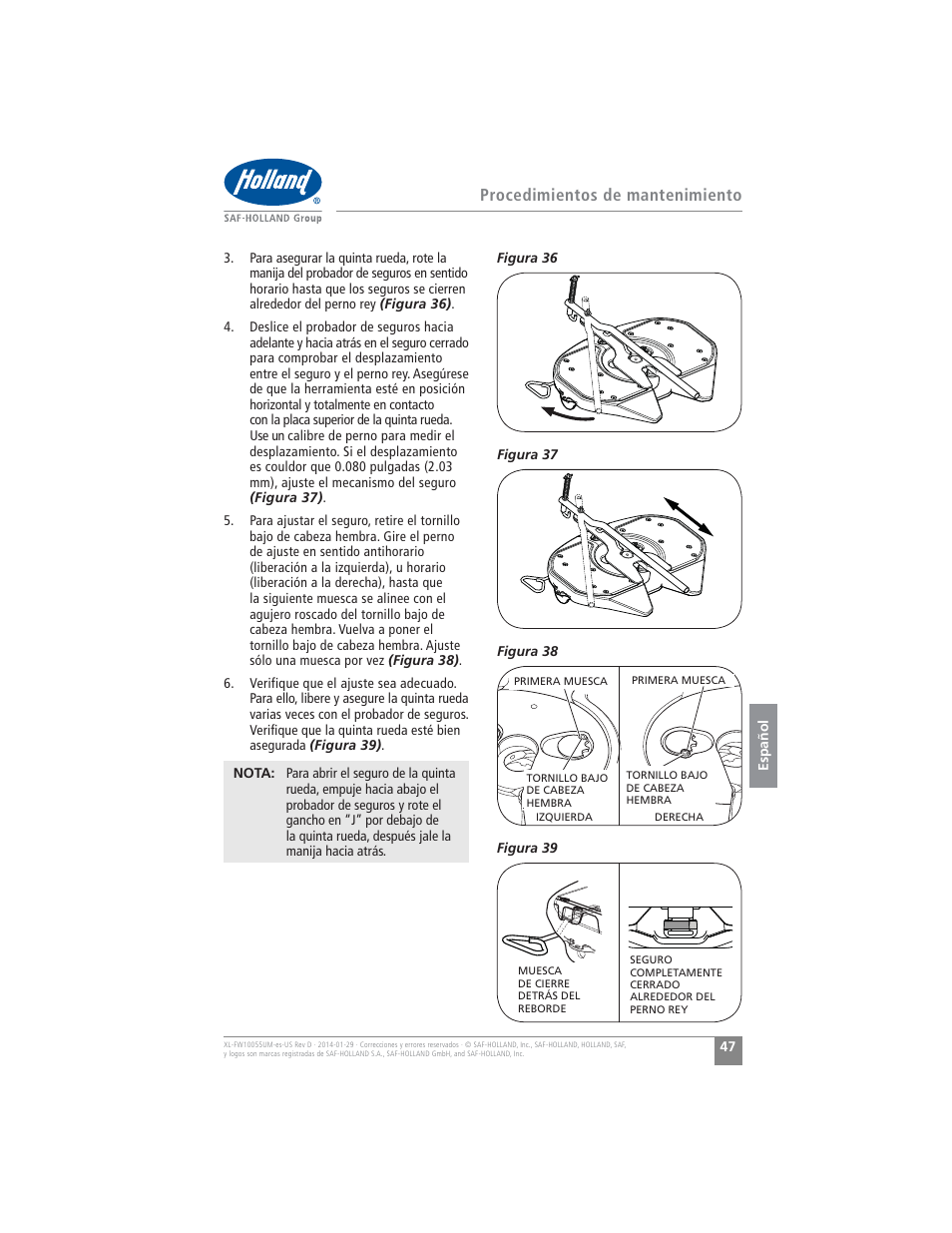 Procedimientos de mantenimiento | SAF-HOLLAND XL-FW10055UM FW16 Low Lube Series Fifth Wheels User Manual | Page 47 / 56