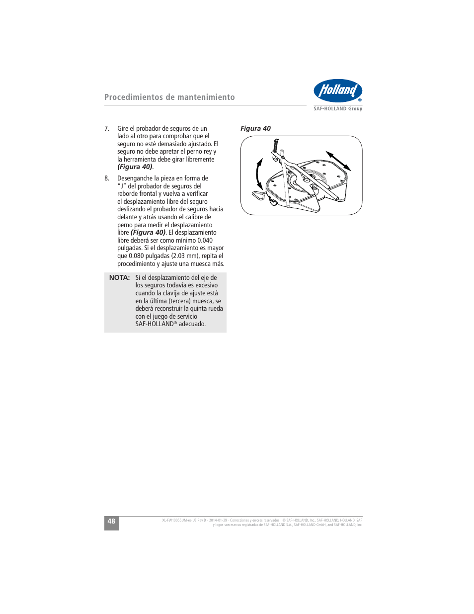 Procedimientos de mantenimiento | SAF-HOLLAND XL-FW10055UM FW16 Low Lube Series Fifth Wheels User Manual | Page 48 / 56