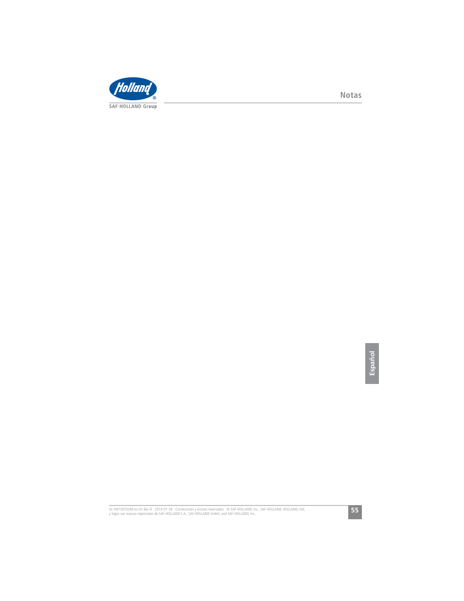 Notas | SAF-HOLLAND XL-FW10055UM FW16 Low Lube Series Fifth Wheels User Manual | Page 55 / 56