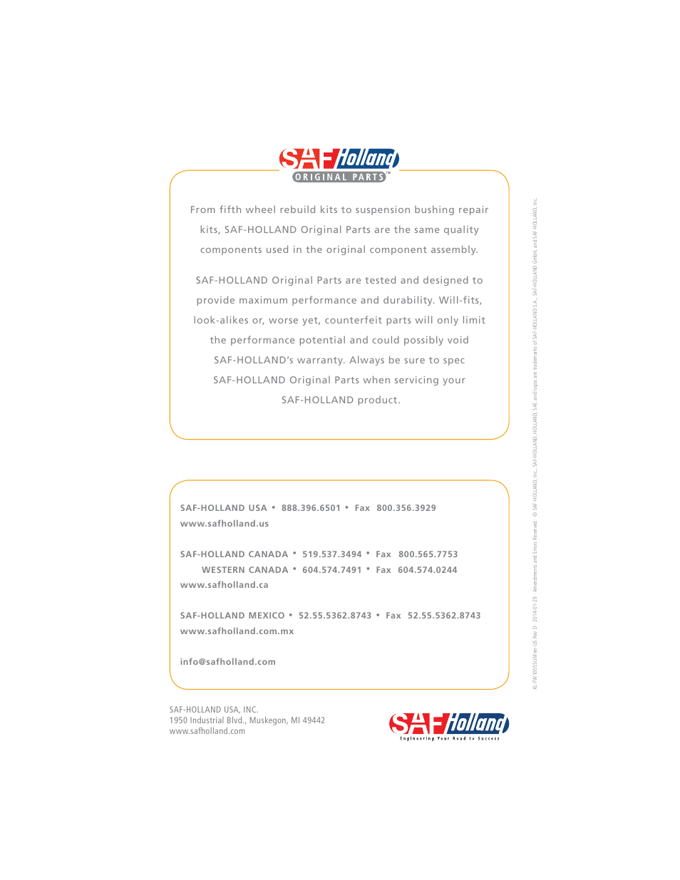 SAF-HOLLAND XL-FW10055UM FW16 Low Lube Series Fifth Wheels User Manual | Page 56 / 56