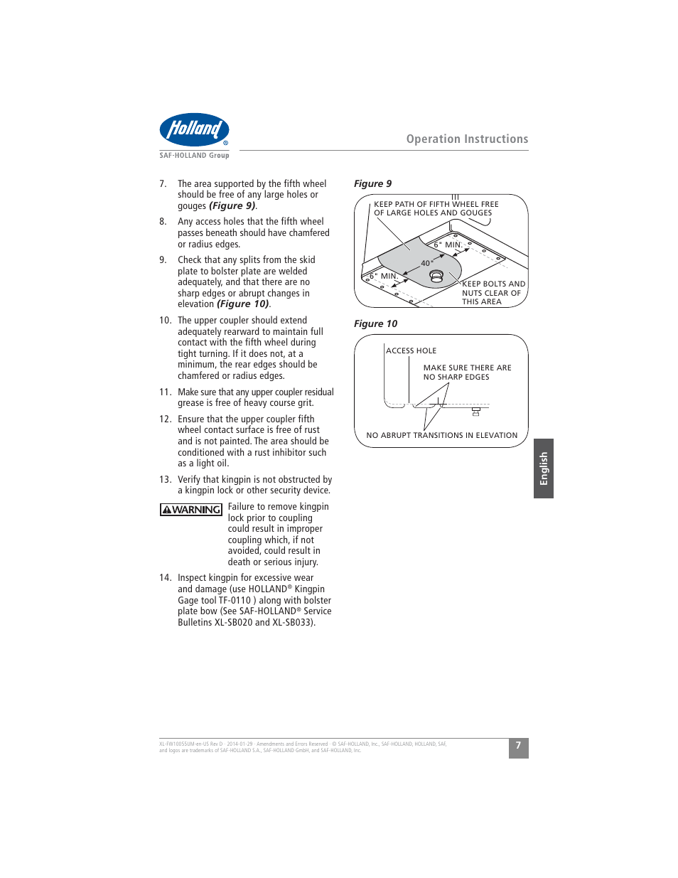 Operation instructions | SAF-HOLLAND XL-FW10055UM FW16 Low Lube Series Fifth Wheels User Manual | Page 7 / 56