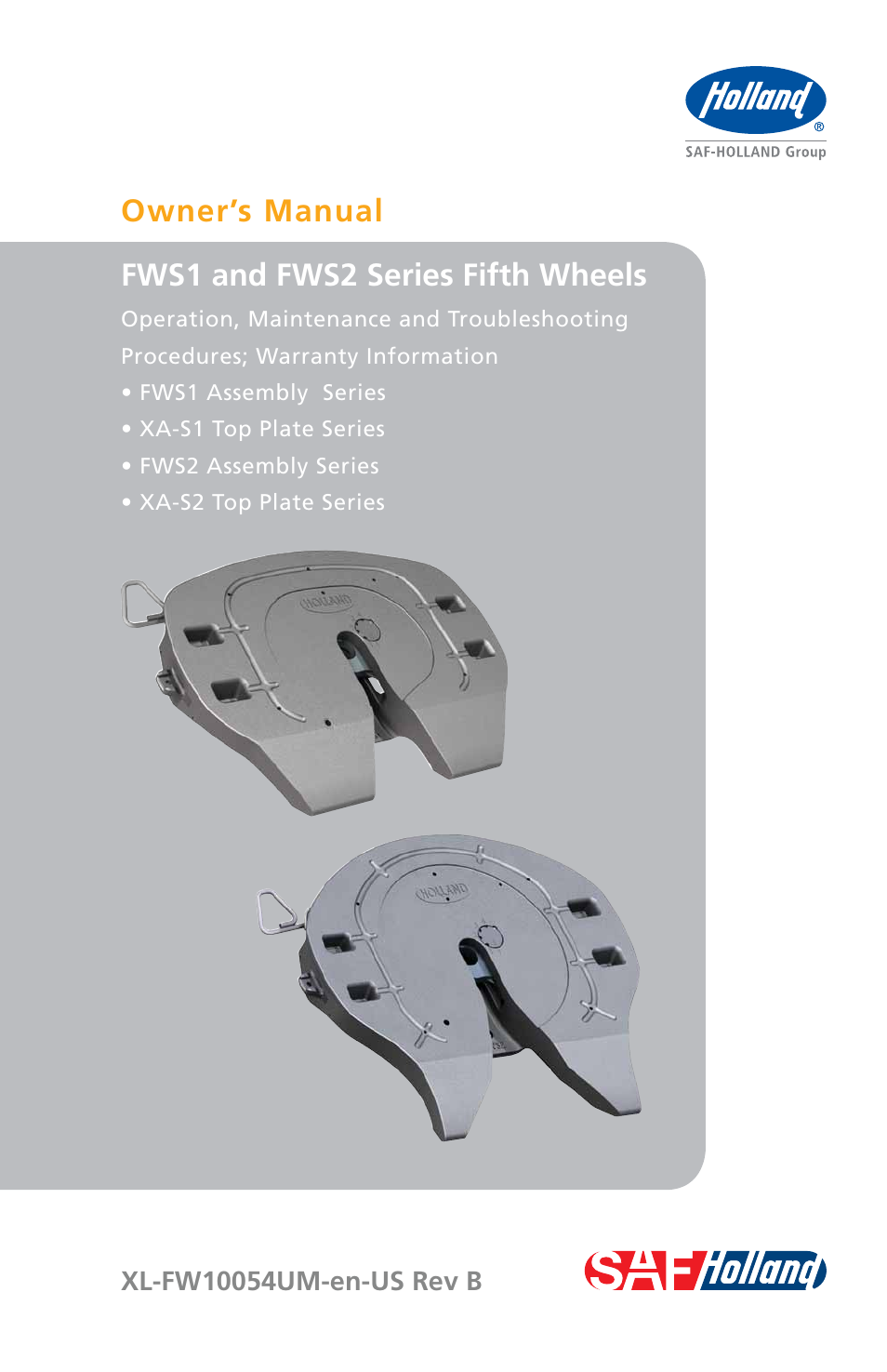 SAF-HOLLAND XL-FW10054UM FWS1 and FWS2 Series Fifth Wheels User Manual | 24 pages