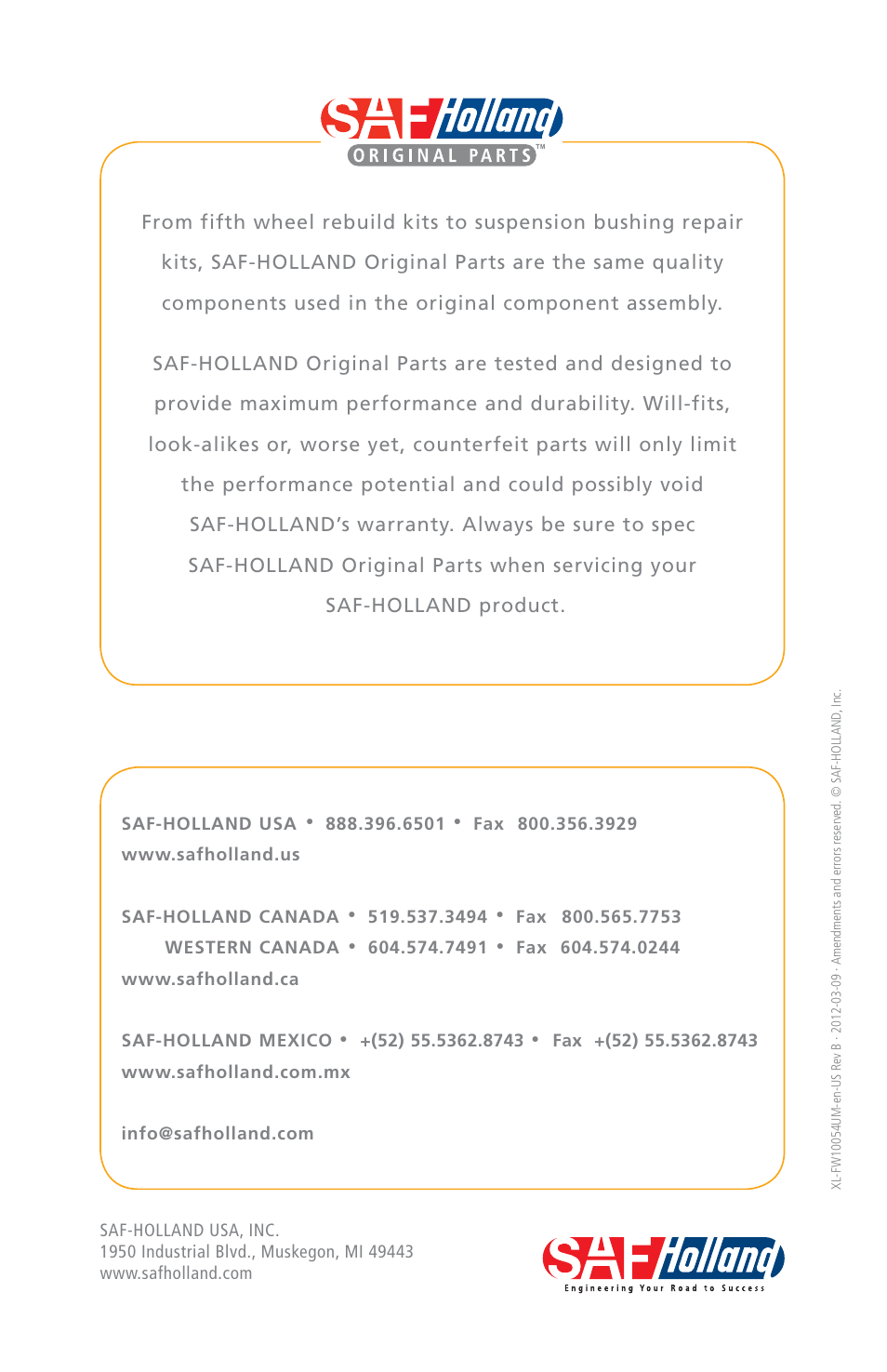 SAF-HOLLAND XL-FW10054UM FWS1 and FWS2 Series Fifth Wheels User Manual | Page 24 / 24