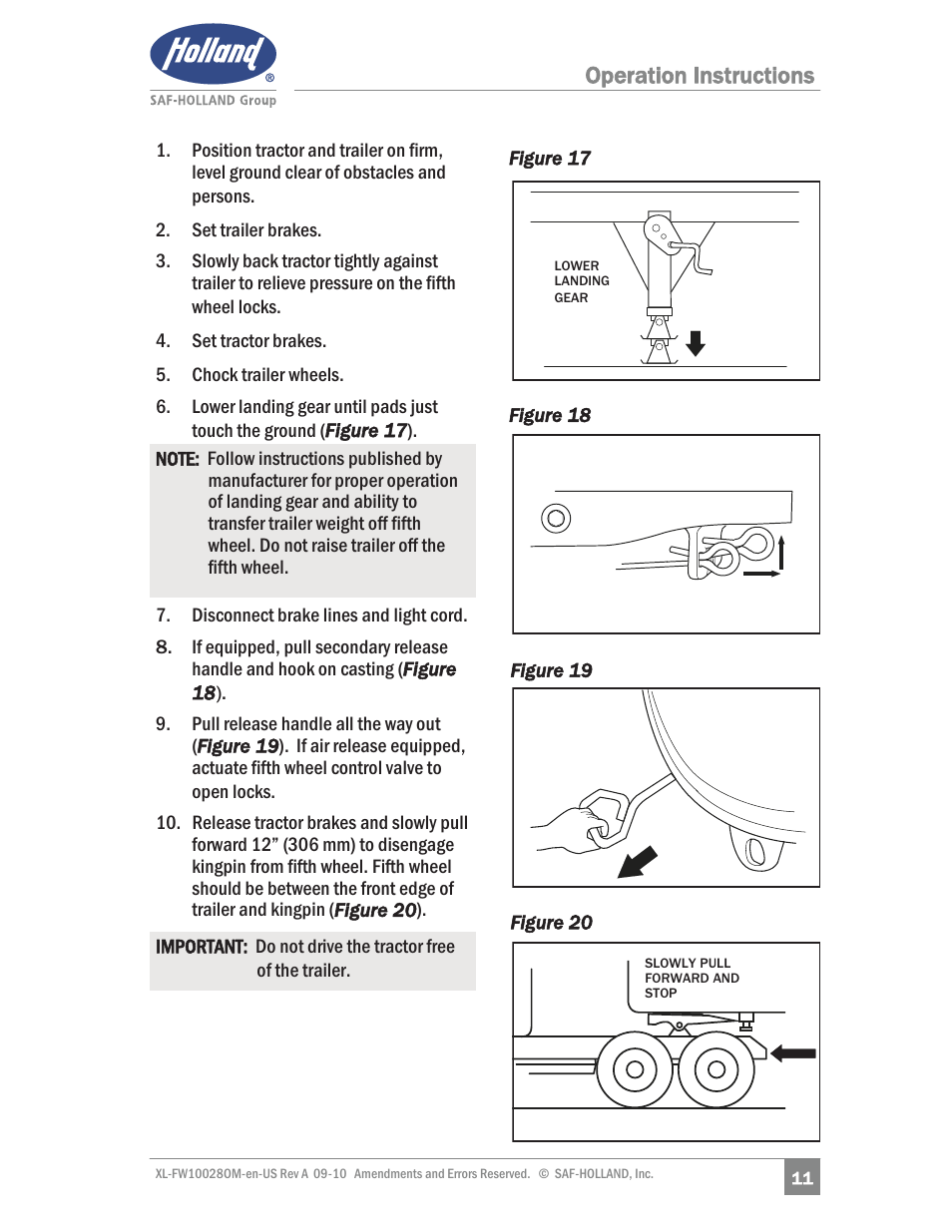 Operation instructions | SAF-HOLLAND XL-FW10028OM 31 NoLube and 33 Low Lube Series Fifth Wheels User Manual | Page 11 / 28