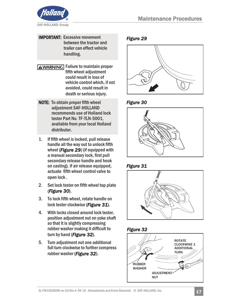 Maintenance procedures | SAF-HOLLAND XL-FW10028OM 31 NoLube and 33 Low Lube Series Fifth Wheels User Manual | Page 17 / 28