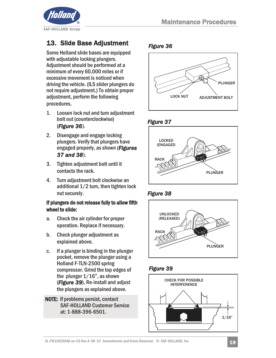 Maintenance procedures 13. slide base adjustment | SAF-HOLLAND XL-FW10028OM 31 NoLube and 33 Low Lube Series Fifth Wheels User Manual | Page 19 / 28