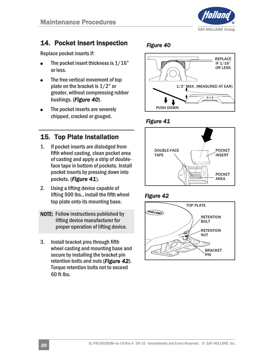 Top plate installation | SAF-HOLLAND XL-FW10028OM 31 NoLube and 33 Low Lube Series Fifth Wheels User Manual | Page 20 / 28