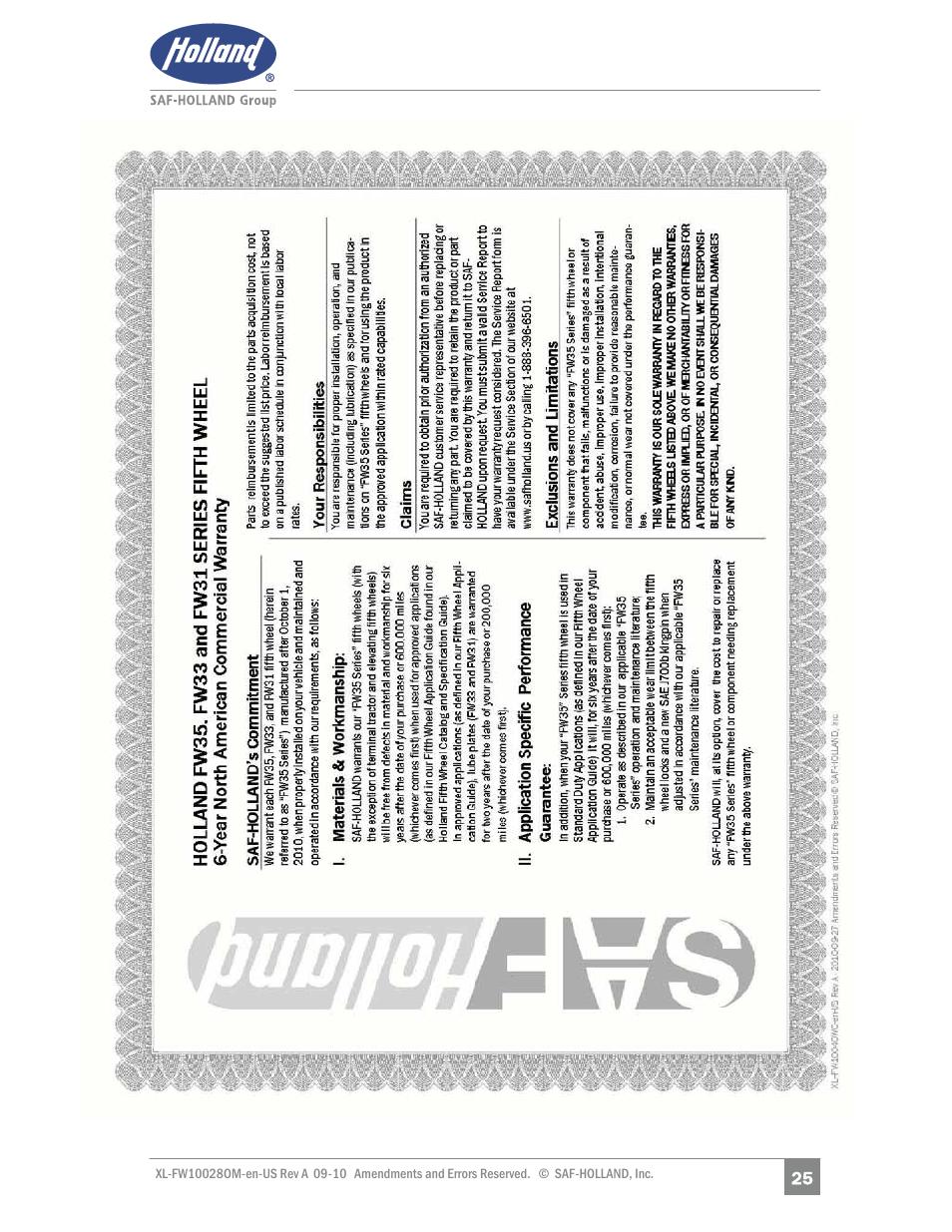 SAF-HOLLAND XL-FW10028OM 31 NoLube and 33 Low Lube Series Fifth Wheels User Manual | Page 25 / 28