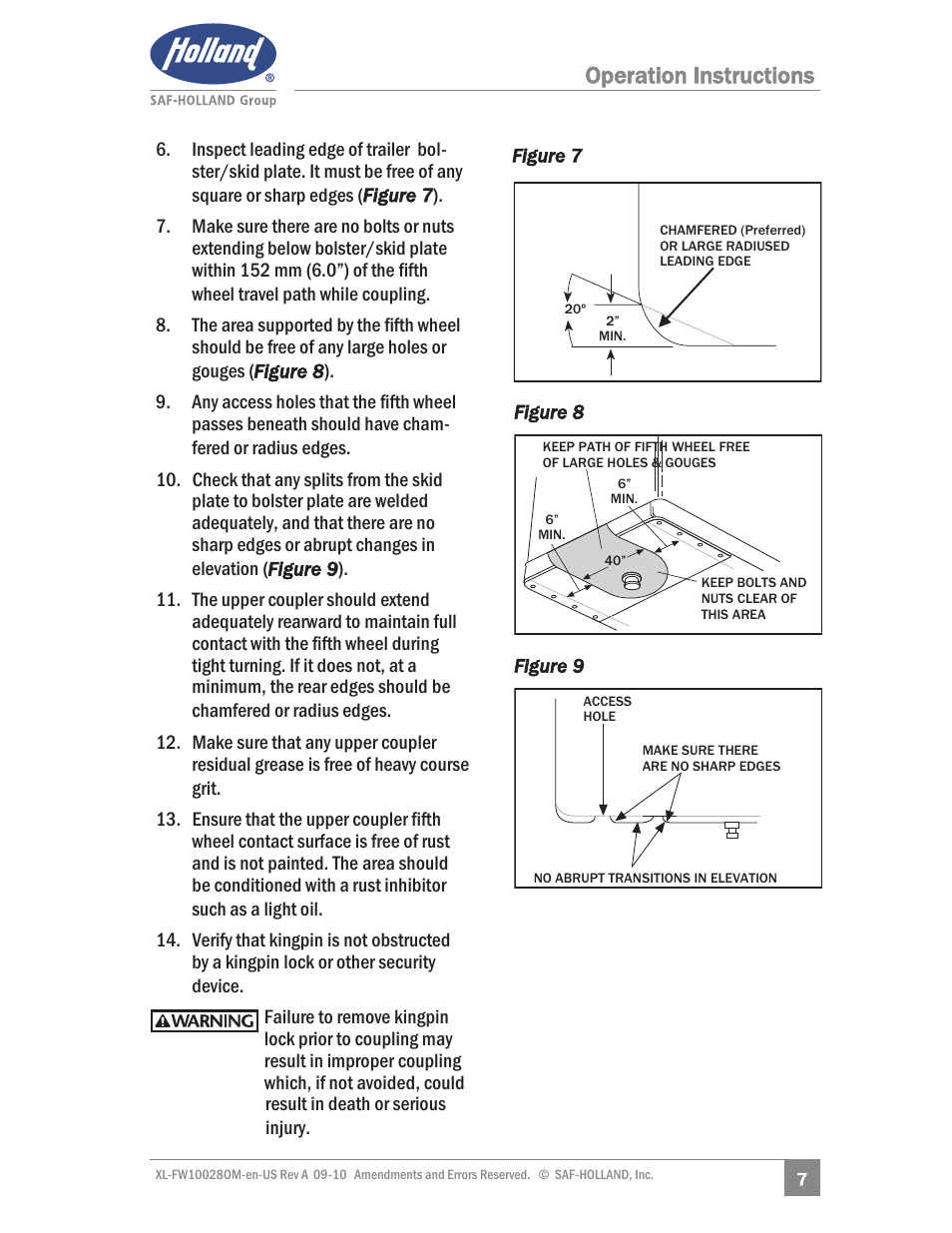 Operation instructions | SAF-HOLLAND XL-FW10028OM 31 NoLube and 33 Low Lube Series Fifth Wheels User Manual | Page 7 / 28