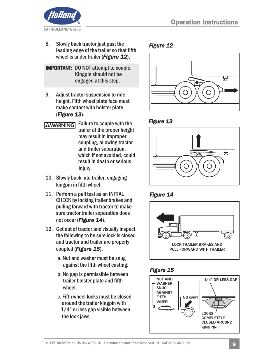 Operation instructions | SAF-HOLLAND XL-FW10028OM 31 NoLube and 33 Low Lube Series Fifth Wheels User Manual | Page 9 / 28