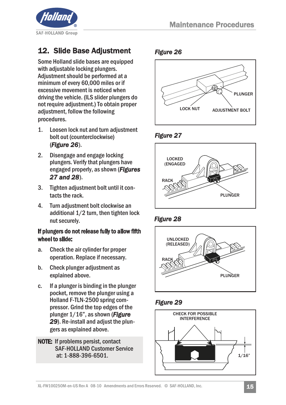 Maintenance procedures 12. slide base adjustment | SAF-HOLLAND XL-FW10025OM 17 Series Fifth Wheel User Manual | Page 15 / 20